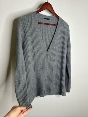 Lafayette 148 100% Cashmere Gray Ribbed Button Down Cardigan Sweater